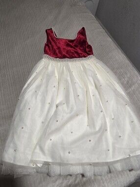 Girls' Burgundy Velvet and Ivory Pearl Skirt Formal Dress